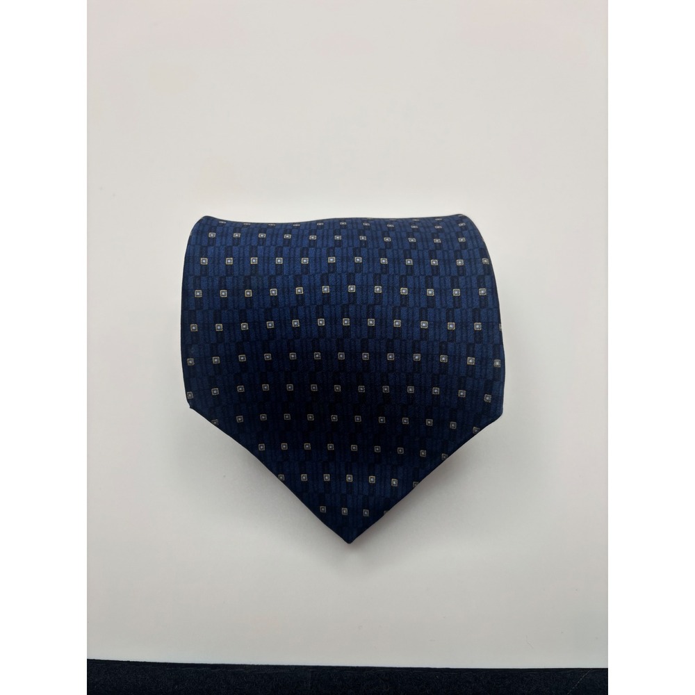 Stafford Mens Navy Blue Geometric Square 100% Silk Necktie Formal Business Tie